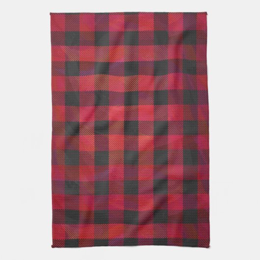 赤市松模様にと黒の格子縞 キッチンタオル (縦)