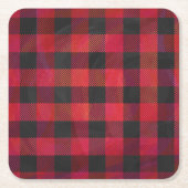 赤市松模様にと黒の格子縞 スクエアペーパーコースター (正面)