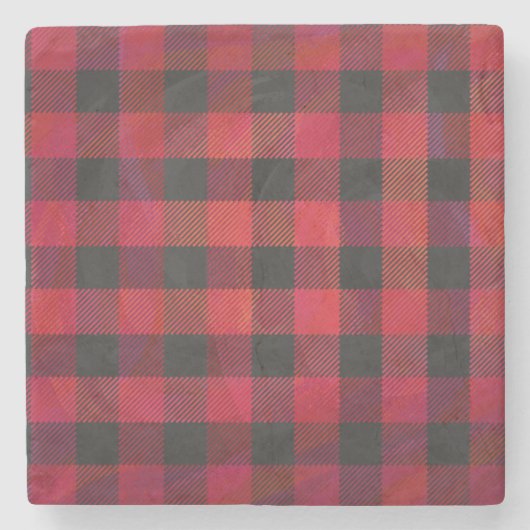 赤市松模様にと黒の格子縞 ストーンコースター (正面)