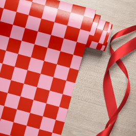 赤市松模様にピンク ラッピングペーパー