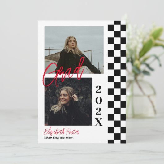 赤市松模様に卒業式招待状付きb&w 招待状 (スタンド正面)