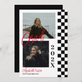 赤市松模様に卒業式招待状付きb&w 招待状 (正面/裏面)