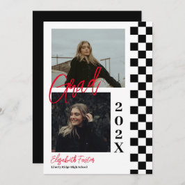 赤市松模様に卒業式招待状付きb&w 招待状