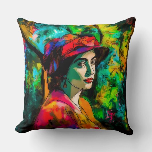 赤帽の女性 クッション (正面)