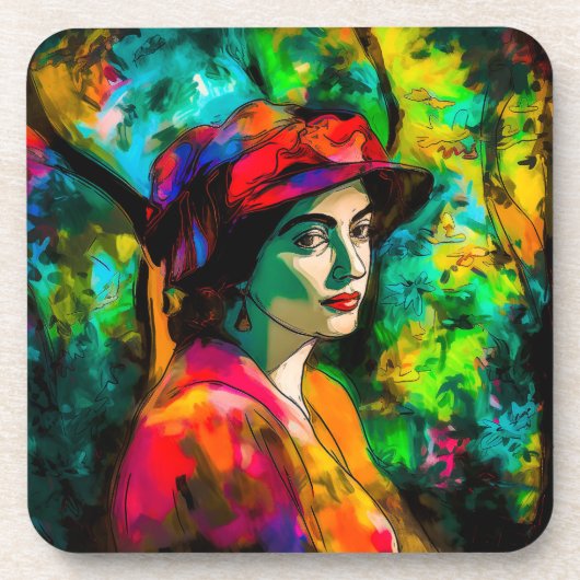 赤帽の女性 コースター (正面)