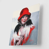 赤帽の女性 スクエア壁時計 (傾斜)