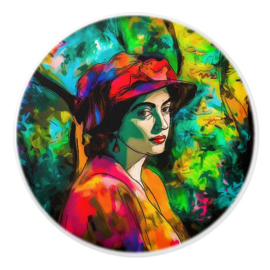 赤帽の女性 セラミックノブ (正面)