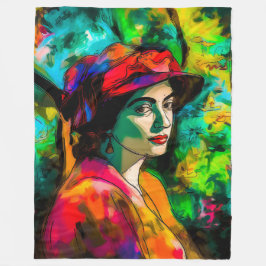 赤帽の女性 フリースブランケット