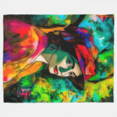 赤帽の女性 フリースブランケット (正面(横))