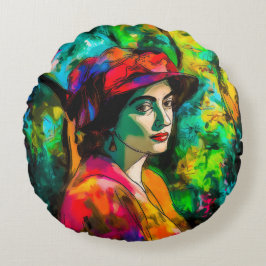 赤帽の女性 ラウンドクッション