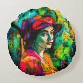 赤帽の女性 ラウンドクッション (裏面)