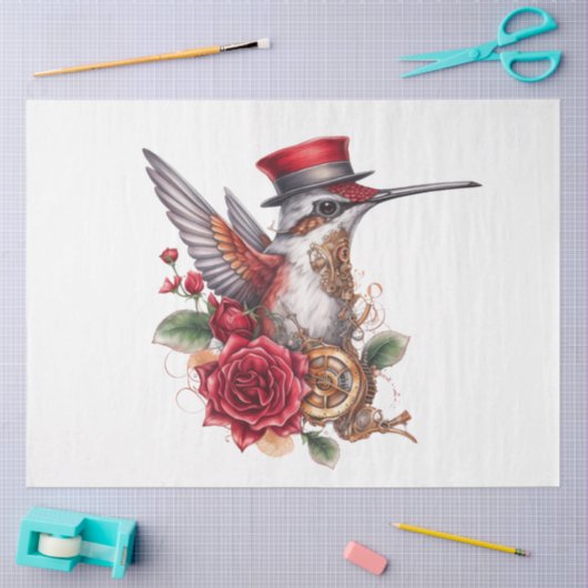 赤帽子と時計仕掛けのスチームパンクハミングバード 薄葉紙 (クラフト)