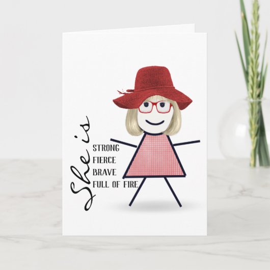 赤帽子付きスティックガール カード (正面)