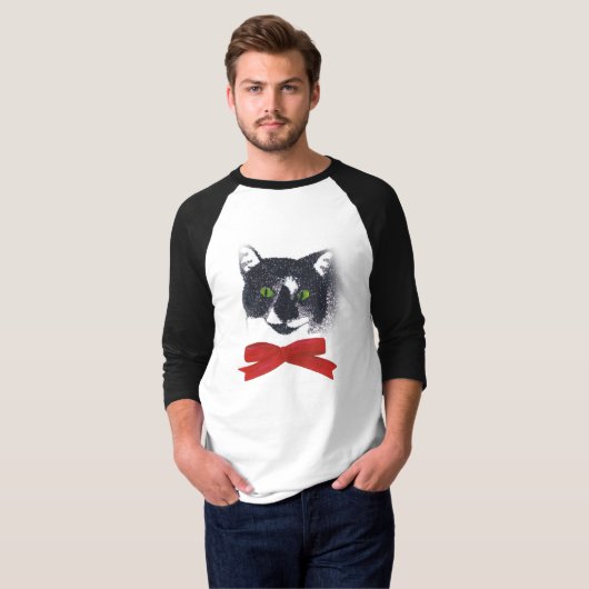 赤弓Tシャツを着た白黒猫タキシード Tシャツ (正面フル)