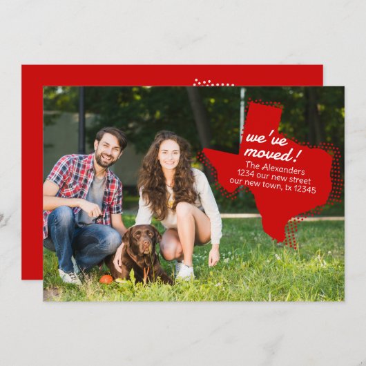 赤引っ越しました-点々のあるテキサス州引越 案内状 (正面/裏面)