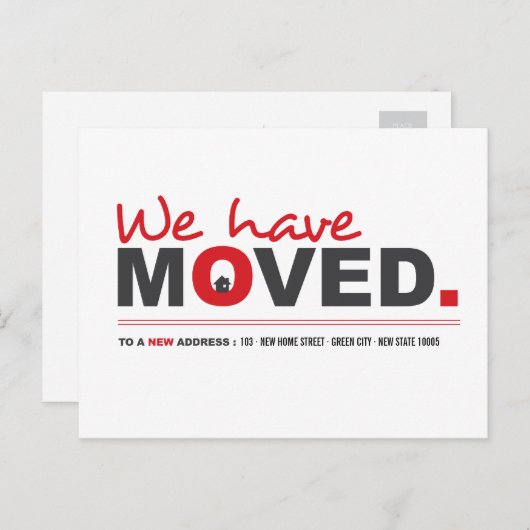 赤引越し案内葉書を引越した 案内ポストカード (正面/裏面)