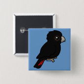 赤後につかれた黒いオウム 缶バッジ (正面&裏面)