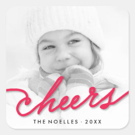 赤応援書道台本モダン写真ホリデー スクエアシール