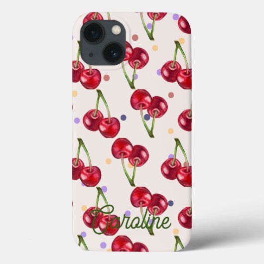 赤恋さくらんぼ水玉模様ヴィンテージ パーソナライズされた Case-Mate iPhoneケース (裏面)