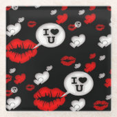 赤恋ハートと唇 ガラスコースター (正面)