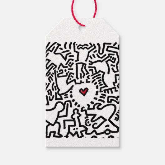 赤恋ハートドードル落書きギフトラベル ギフトタグ (正面)