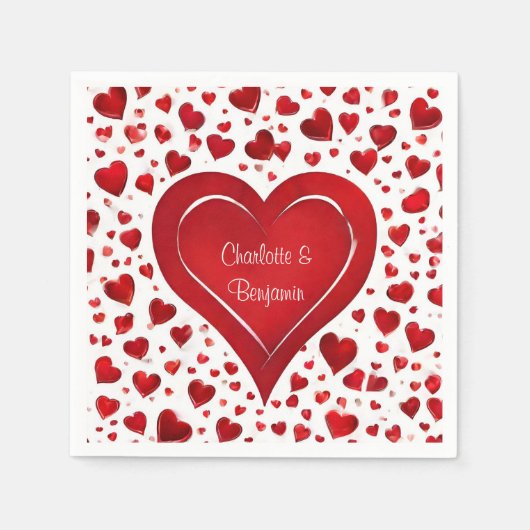 赤恋ハートパターンバレンタイン名パーティー スタンダードカクテルナプキン (正面)