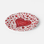 赤恋ハートパターンバレンタイン名パーティー ペーパープレート (アングル)