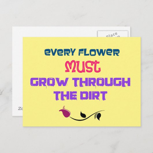 赤感動的いバラのタイポグラフィ引用文 ポストカード (正面/裏面)