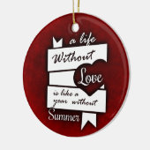赤感動的背景の愛の引用文 セラミックオーナメント (左)