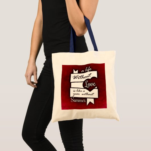 赤感動的背景の愛の引用文 トートバッグ (正面(商品))