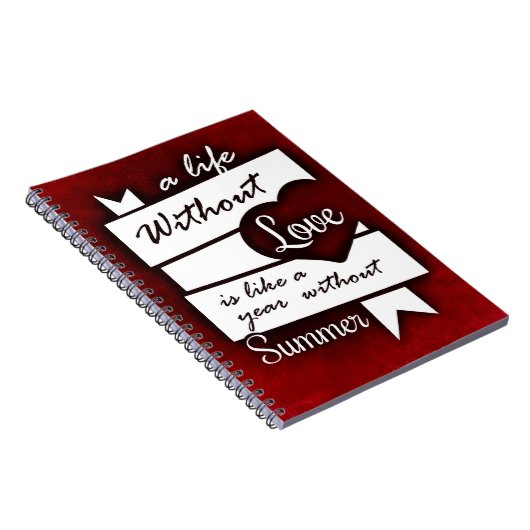 赤感動的背景の愛の引用文 ノートブック (右側)