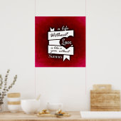赤感動的背景の愛の引用文 ポスター (キッチン)