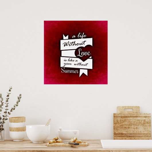赤感動的背景の愛の引用文 ポスター (キッチン)