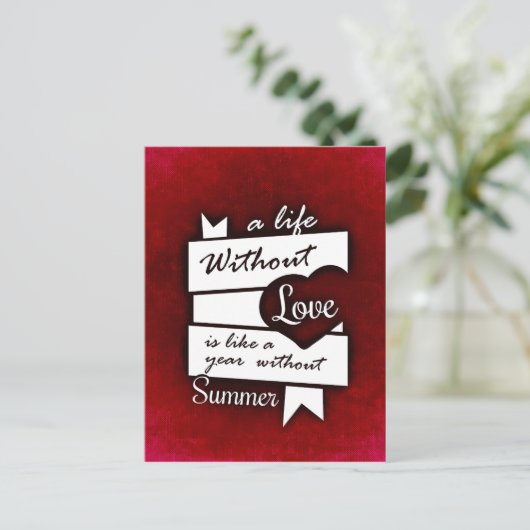 赤感動的背景の愛の引用文 ポストカード (スタンド正面)