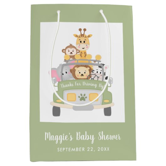 赤感謝していちゃんシャワーでサファリ駆動する運転 ミディアムペーパーバッグ (正面)