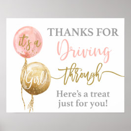 赤感謝してい女の子を車で通す ポスター