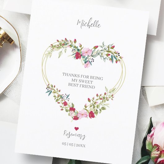 赤感謝してい最高のとピンクの友だちのフローラハート ポストカード
