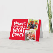赤感謝してい素晴らし写真のコーチ感謝していだ カード (正面)