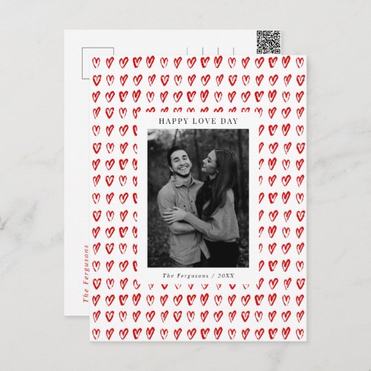 赤手で描いたハートのバレンタインデーフォトカード ポストカード (正面/裏面)