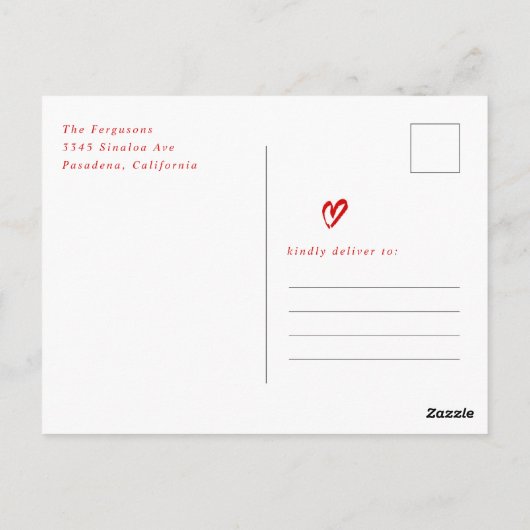 赤手で描いたハートのバレンタインデーフォトカード ポストカード (裏面)