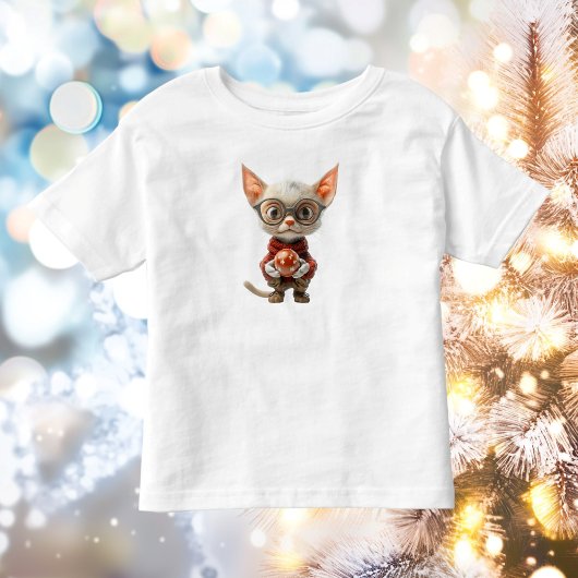 赤手のクリスマスキャット・トドラーのティー トドラーTシャツ