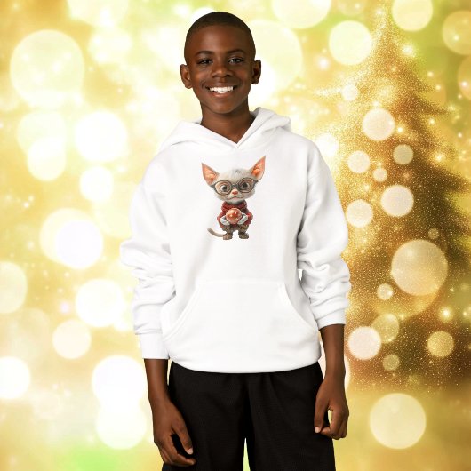 赤手クリスマスキャットボーイフード付きスウェットシャツ