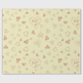 赤手引きハートバレンタイン ラッピングペーパー (フラット)