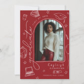 赤手引きレトロ卒業発表 案内状 (正面)