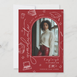 赤手引きレトロ卒業発表 案内状