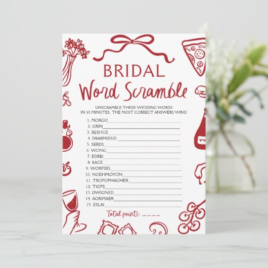 赤手描イタリアンきブライダル言葉スクランブルゲーム 招待状 (スタンド正面)