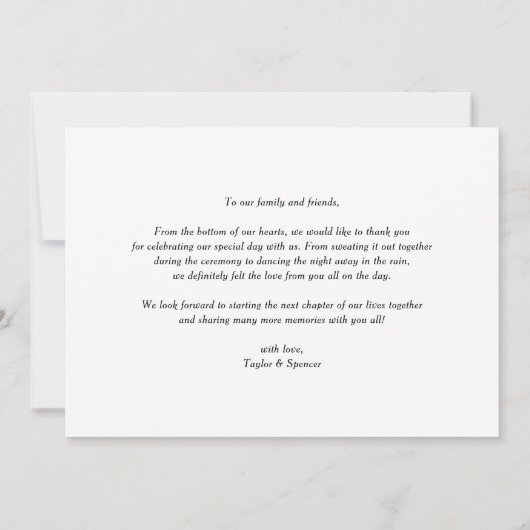 赤手文字の写真結婚の サンキューカード (裏面)