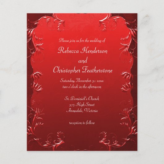 赤手頃エレガントパーチメント結婚式の招待 チラシ (正面)