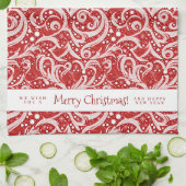 赤抽象芸術スノーフレーク・パターン#10 ID1009 キッチンタオル (折り畳み)