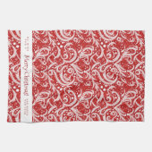 赤抽象芸術スノーフレーク・パターン#10 ID1009 キッチンタオル (横)